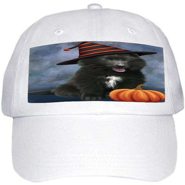 Happy Halloween Belgian Shepherds Dog Wearing Witch Hat with Pumpkin Ball Hat Cap