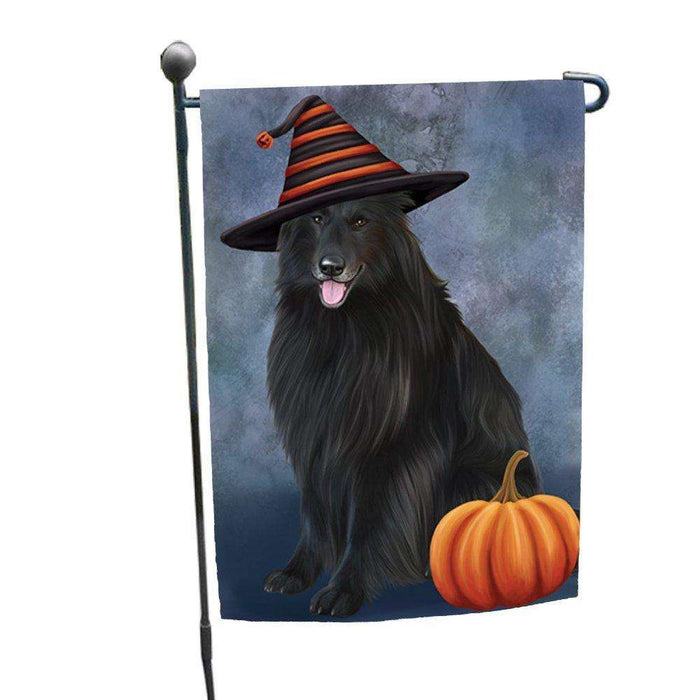 Happy Halloween Belgian Shepherds Dog Wearing Witch Hat with Pumpkin Garden Flag