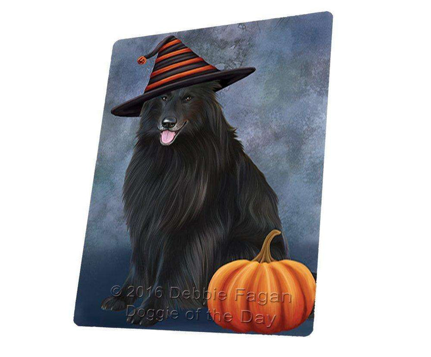 Happy Halloween Belgian Shepherds Dog Wearing Witch Hat with Pumpkin Art Portrait Print Woven Throw Sherpa Plush Fleece Blanket