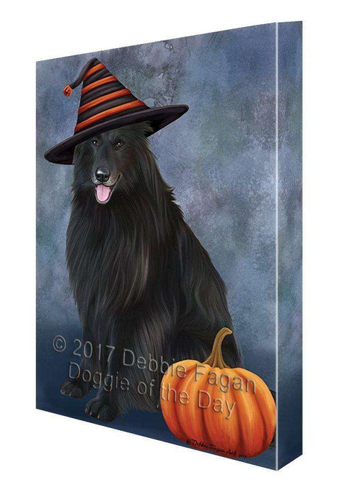 Happy Halloween Belgian Shepherds Dog Wearing Witch Hat with Pumpkin Canvas Wall Art