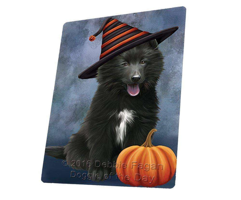 Happy Halloween Belgian Shepherds Dog Wearing Witch Hat with Pumpkin Tempered Cutting Board
