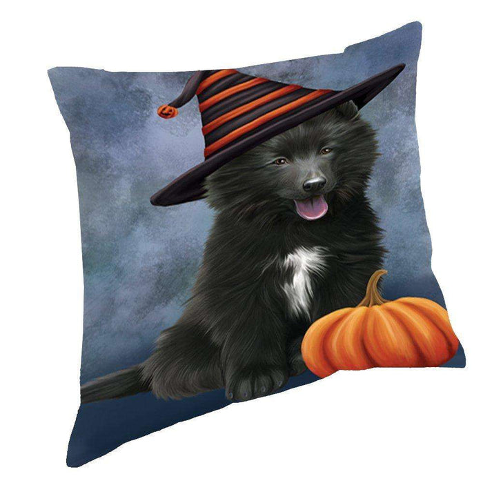 Happy Halloween Belgian Shepherds Dog Wearing Witch Hat with Pumpkin Throw Pillow