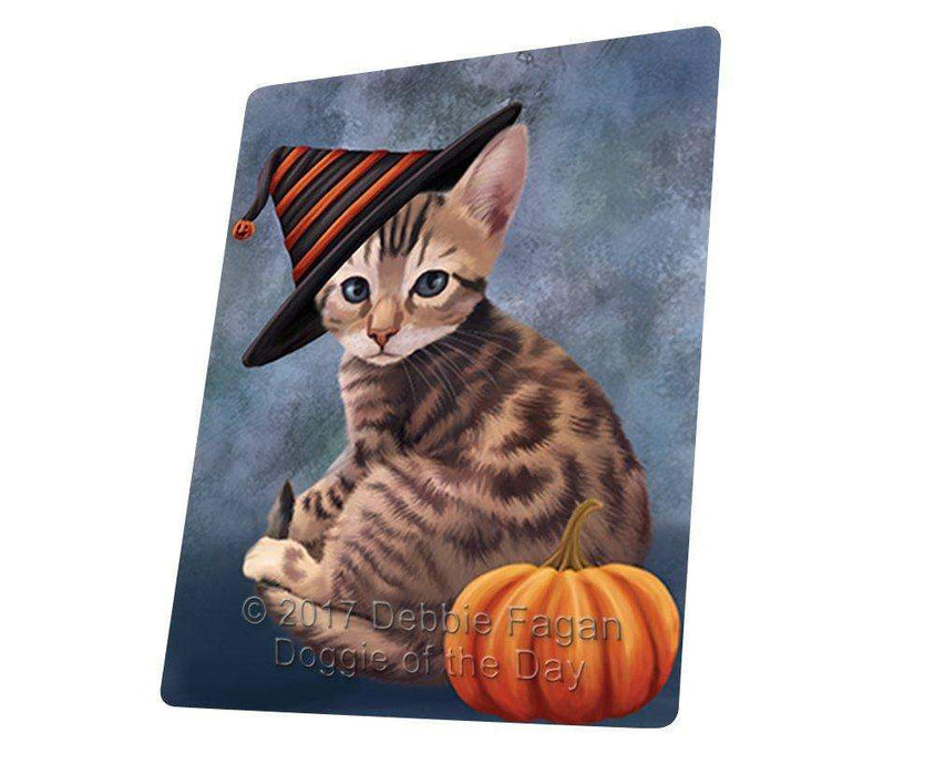 Happy Halloween Bengal Cat Wearing Witch Hat with Pumpkin Art Portrait Print Woven Throw Sherpa Plush Fleece Blanket