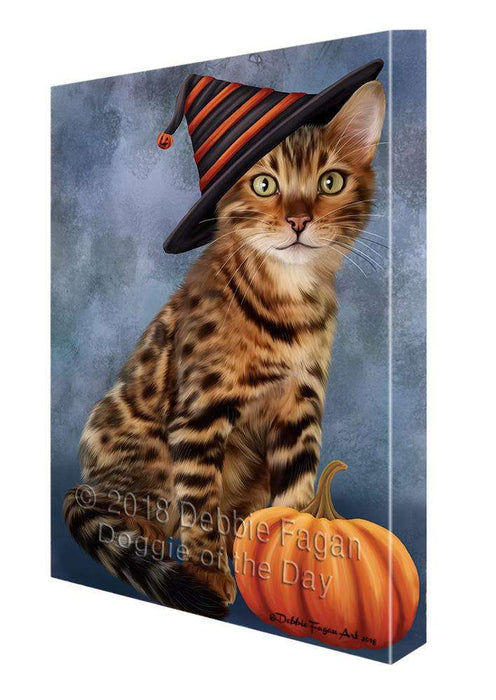 Happy Halloween Bengal Cat Wearing Witch Hat with Pumpkin Canvas Print Wall Art Décor CVS111428