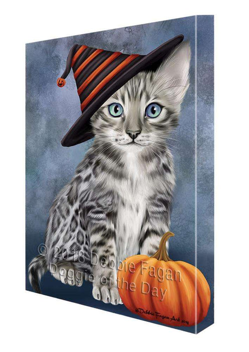 Happy Halloween Bengal Cat Wearing Witch Hat with Pumpkin Canvas Print Wall Art Décor CVS111437