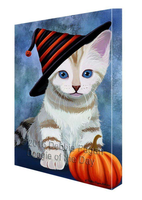 Happy Halloween Bengal Cat Wearing Witch Hat with Pumpkin Canvas Wall Art