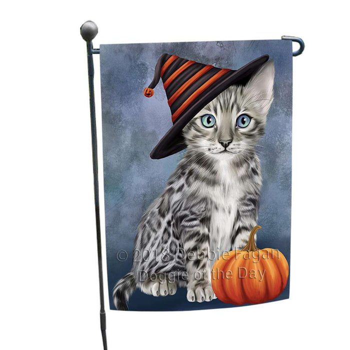 Happy Halloween Bengal Cat Wearing Witch Hat with Pumpkin Garden Flag GFLG54905