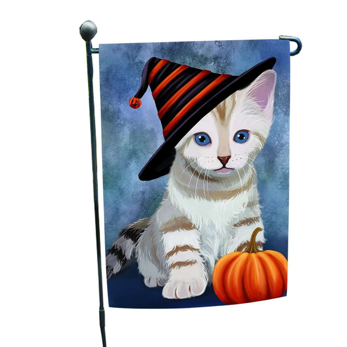 Happy Halloween Bengal Cat Wearing Witch Hat with Pumpkin Garden Flag