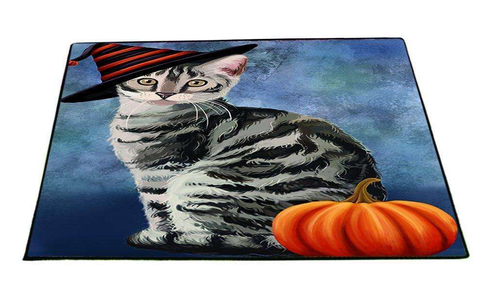 Happy Halloween Bengal Cat Wearing Witch Hat with Pumpkin Indoor/Outdoor Floormat