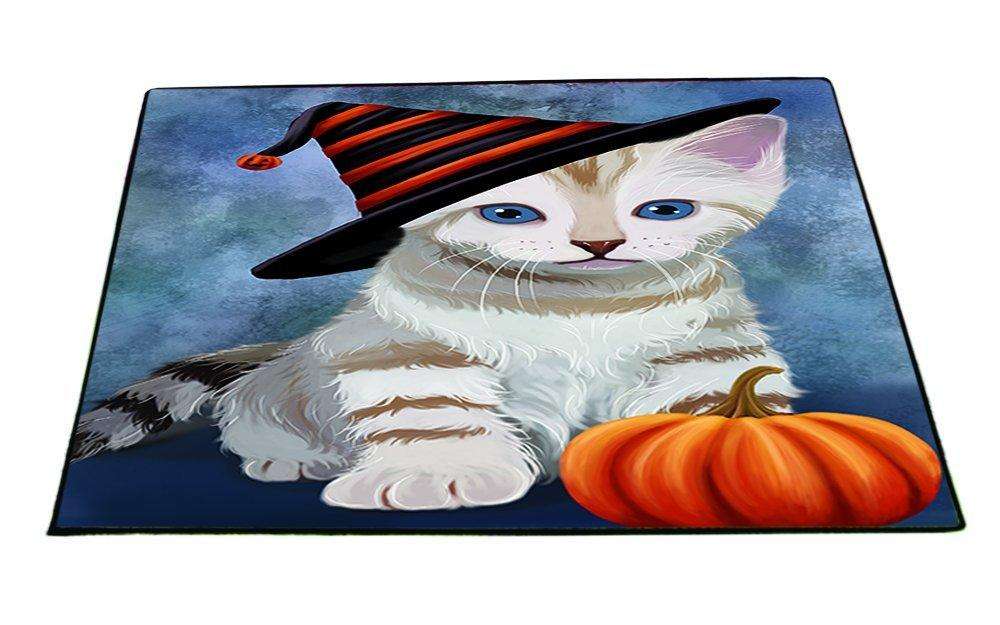 Happy Halloween Bengal Cat Wearing Witch Hat with Pumpkin Indoor/Outdoor Floormat