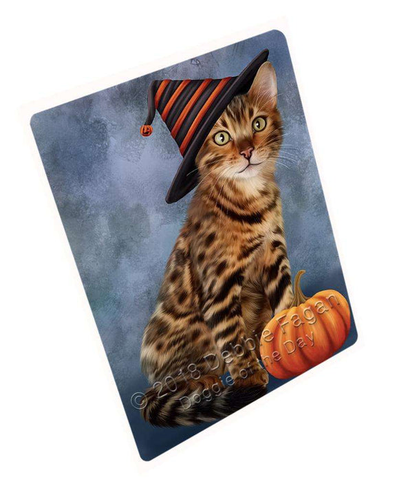 Happy Halloween Bengal Cat Wearing Witch Hat with Pumpkin Large Refrigerator / Dishwasher Magnet RMAG89934