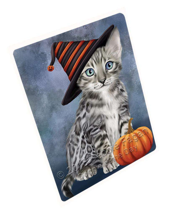 Happy Halloween Bengal Cat Wearing Witch Hat with Pumpkin Large Refrigerator / Dishwasher Magnet RMAG89940