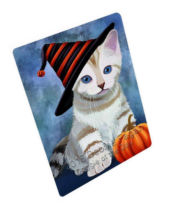 Happy Halloween Bengal Cat Wearing Witch Hat with Pumpkin Tempered Cutting Board