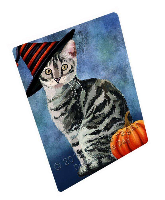 Happy Halloween Bengal Cat Wearing Witch Hat with Pumpkin Tempered Cutting Board