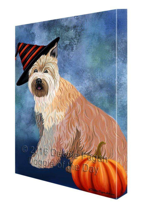 Happy Halloween Berger Picard Dog Wearing Witch Hat with Pumpkin Canvas Wall Art