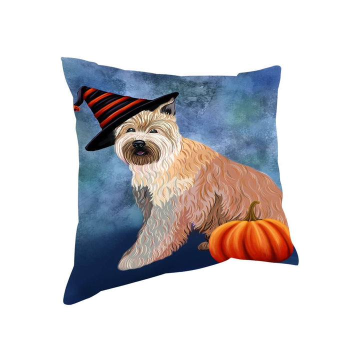 Happy Halloween Berger Picard Dog Wearing Witch Hat with Pumpkin Throw Pillow