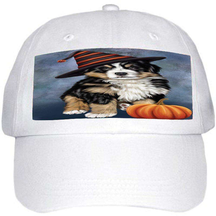 Happy Halloween Bernese Dog Wearing Witch Hat with Pumpkin Ball Hat Cap