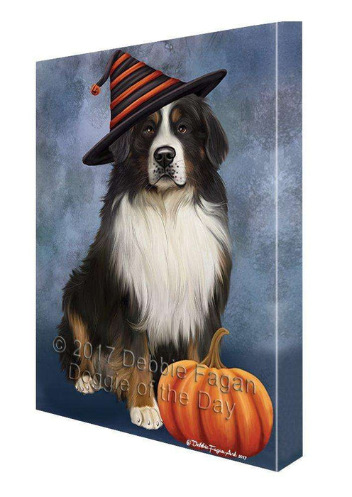 Happy Halloween Bernese Mountain Dog and Witch Hat with Pumpkin Wall Art Canvas