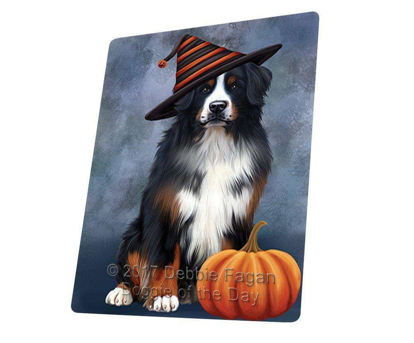 Happy Halloween Bernese Mountain Dog Wearing Witch Hat with Pumpkin Tempered Cutting Board