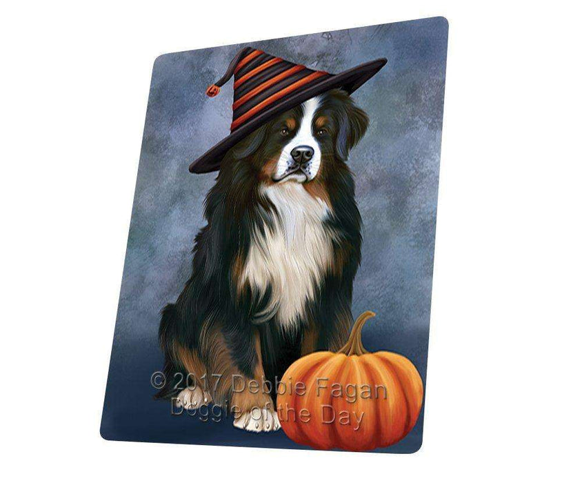 Happy Halloween Bernese Mountain Dog Wearing Witch Hat with Pumpkin Tempered Cutting Board