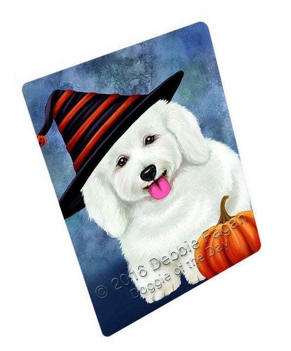 Happy Halloween Bichon Frise Dog Wearing Witch Hat with Pumpkin Art Portrait Print Woven Throw Sherpa Plush Fleece Blanket