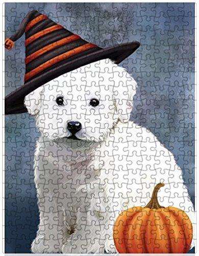 Happy Halloween Bichon Frise Dog Wearing Witch Hat with Pumpkin Puzzle with Photo Tin (300 pc.)