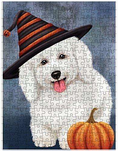 Happy Halloween Bichon Frise Dog Wearing Witch Hat with Pumpkin Puzzle with Photo Tin (300 pc.)