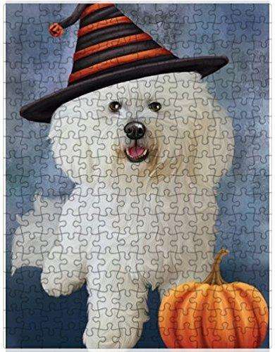 Happy Halloween Bichon Frise Dog Wearing Witch Hat with Pumpkin Puzzle with Photo Tin