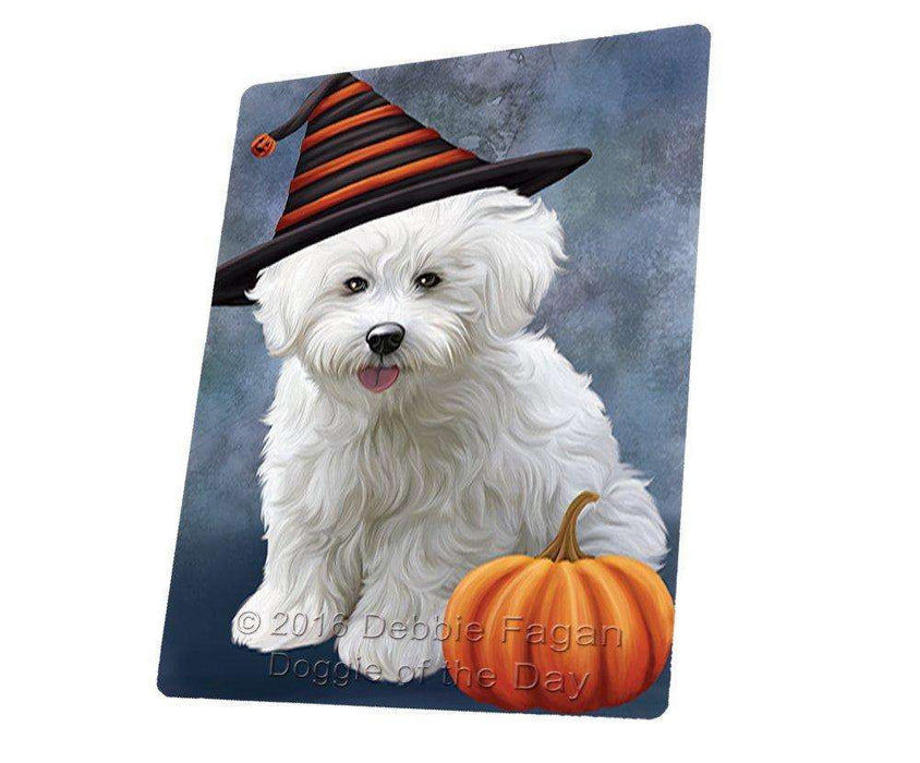Happy Halloween Bichon Frise Dog Wearing Witch Hat with Pumpkin Tempered Cutting Board