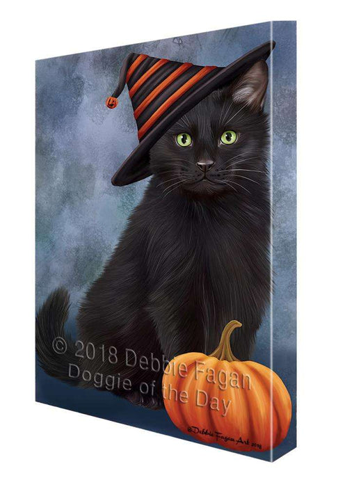 Happy Halloween Black Cat Wearing Witch Hat with Pumpkin Canvas Print Wall Art Décor CVS111464