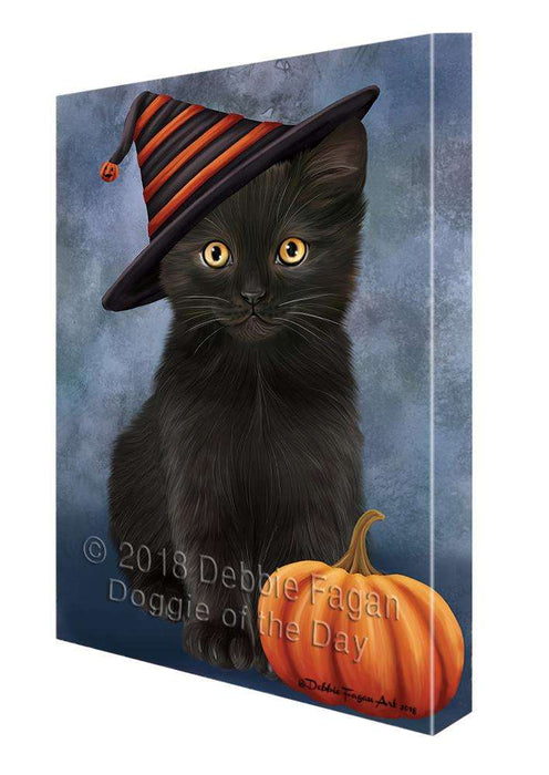 Happy Halloween Black Cat Wearing Witch Hat with Pumpkin Canvas Print Wall Art Décor CVS111473
