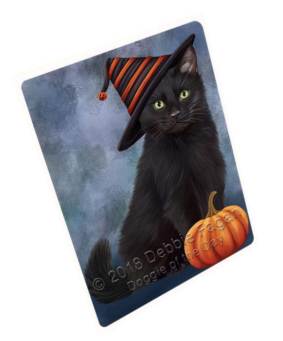 Happy Halloween Black Cat Wearing Witch Hat with Pumpkin Cutting Board C68982