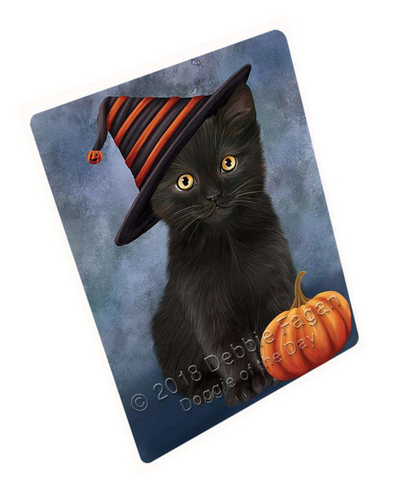 Happy Halloween Black Cat Wearing Witch Hat with Pumpkin Cutting Board C68985