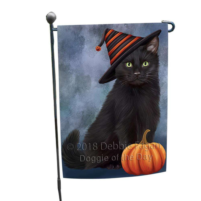 Happy Halloween Black Cat Wearing Witch Hat with Pumpkin Garden Flag GFLG54908