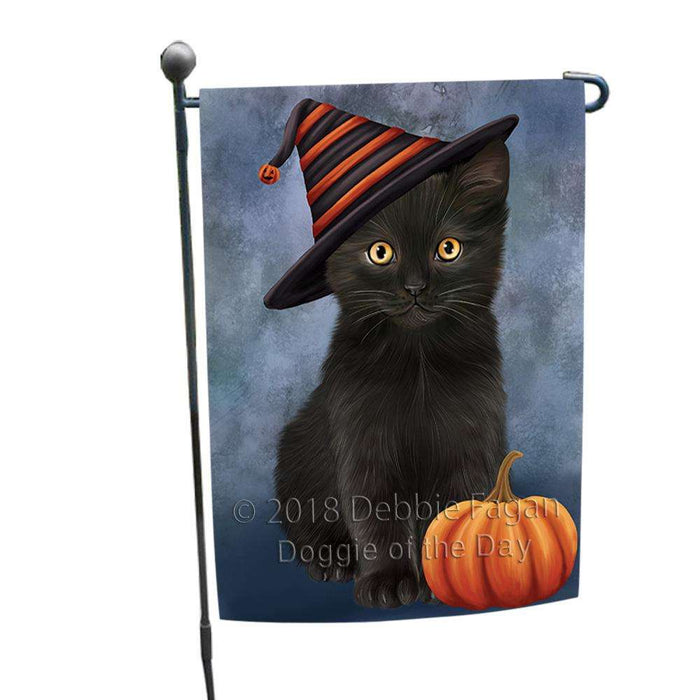 Happy Halloween Black Cat Wearing Witch Hat with Pumpkin Garden Flag GFLG54909