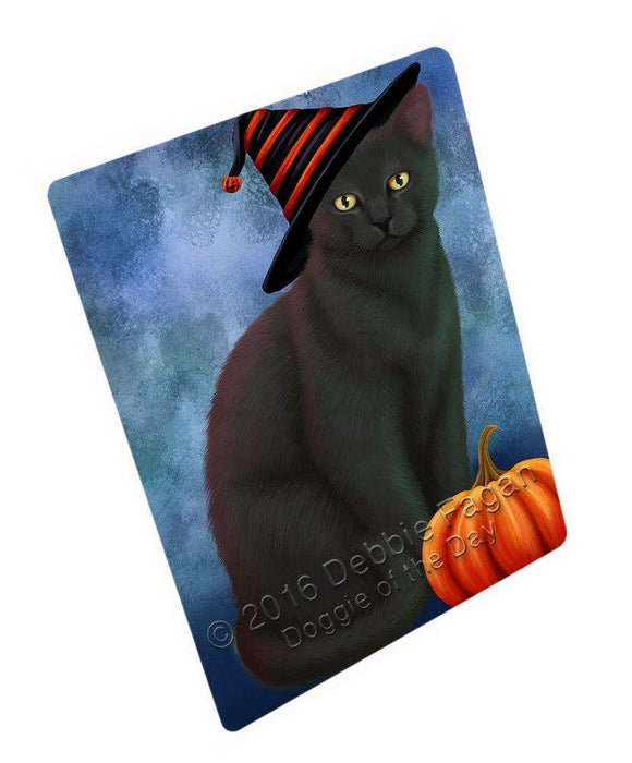 Happy Halloween Black Cat Wearing Witch Hat with Pumpkin Tempered Cutting Board