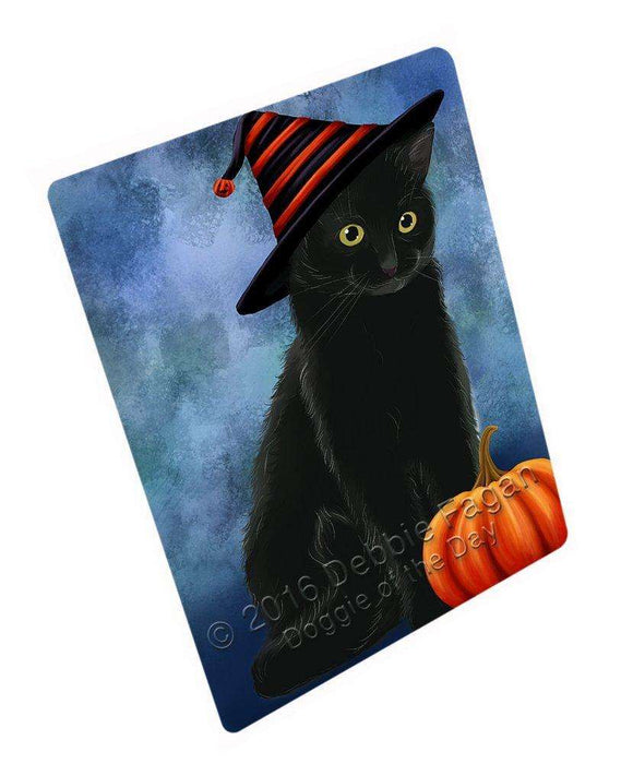 Happy Halloween Black Cat Wearing Witch Hat with Pumpkin Tempered Cutting Board
