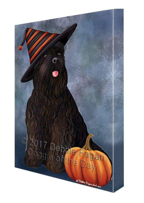 Happy Halloween Black Russian Terrier Dog Wearing Witch Hat with Pumpkin Canvas Wall Art
