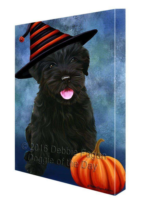 Happy Halloween Black Russian Terrier Dog Wearing Witch Hat with Pumpkin Canvas Wall Art