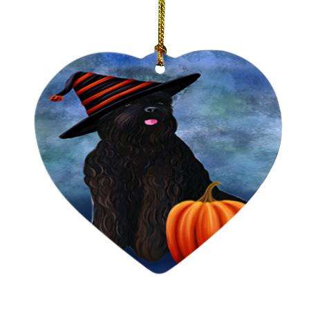 Happy Halloween Black Russian Terrier Dog Wearing Witch Hat with Pumpkin Heart Christmas Ornament HPOR54993