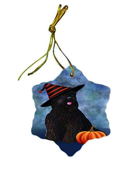 Happy Halloween Black Russian Terrier Dog Wearing Witch Hat with Pumpkin Star Porcelain Ornament SPOR54984