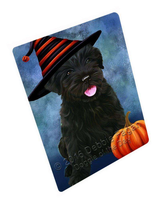 Happy Halloween Black Russian Terrier Dog Wearing Witch Hat with Pumpkin Tempered Cutting Board