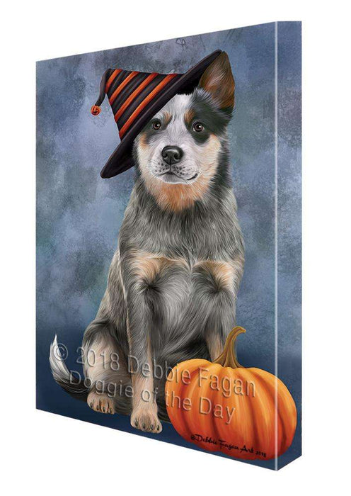 Happy Halloween Blue Heeler Dog Wearing Witch Hat with Pumpkin Canvas Print Wall Art Décor CVS111482