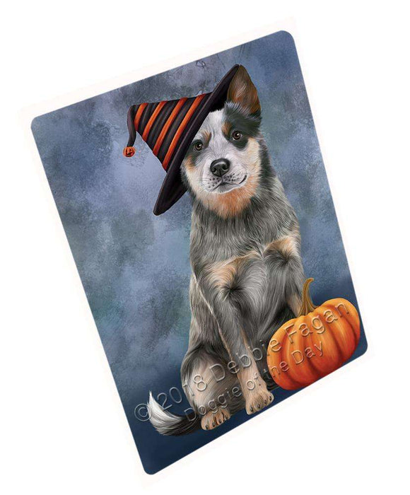 Happy Halloween Blue Heeler Dog Wearing Witch Hat with Pumpkin Cutting Board C68988
