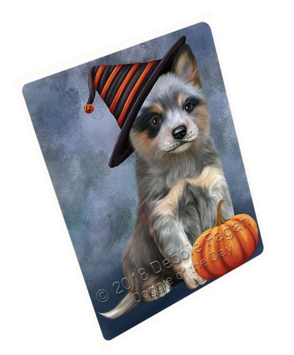Happy Halloween Blue Heeler Dog Wearing Witch Hat with Pumpkin Cutting Board C68991