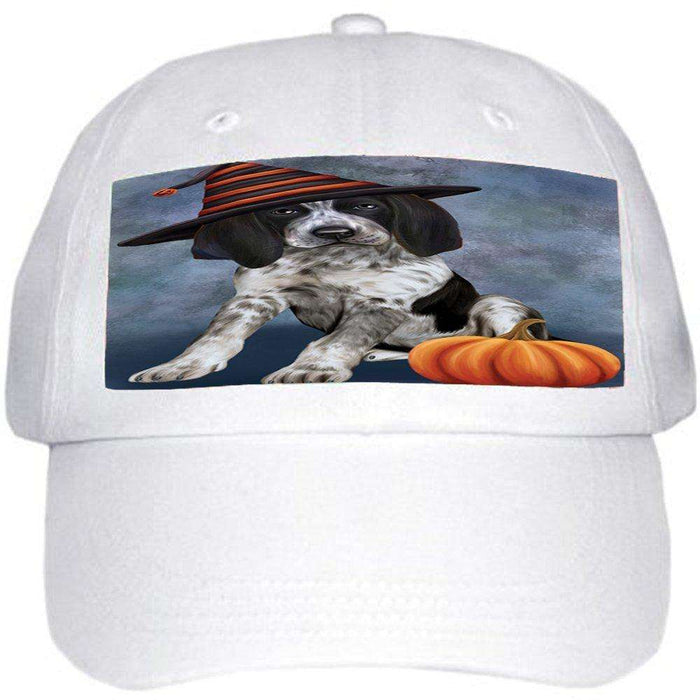 Happy Halloween Bluetick Coonhound Dog Wearing Witch Hat with Pumpkin Ball Hat Cap