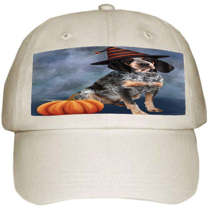 Happy Halloween Bluetick Coonhound Dog Wearing Witch Hat with Pumpkin Ball Hat Cap