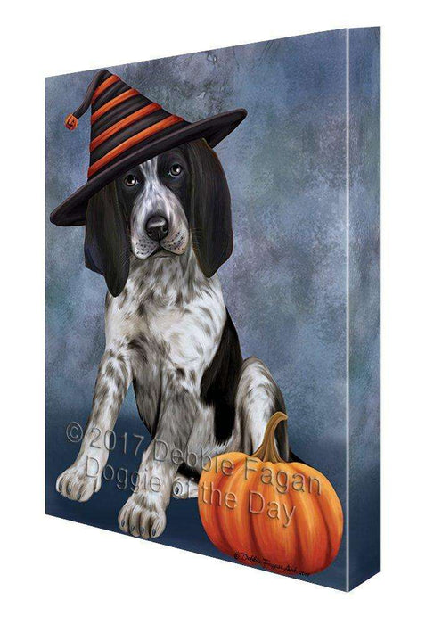 Happy Halloween Bluetick Coonhound Dog Wearing Witch Hat with Pumpkin Canvas Wall Art