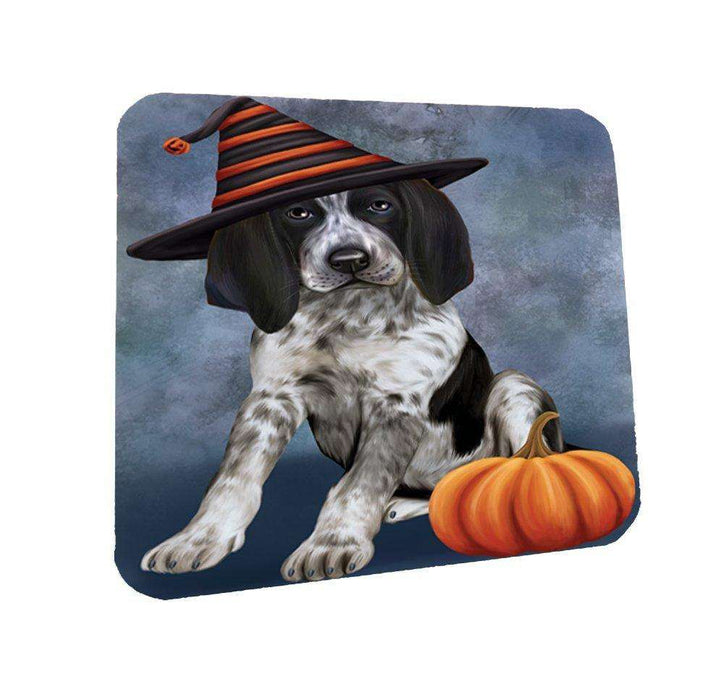 Happy Halloween Bluetick Coonhound Dog Wearing Witch Hat with Pumpkin Coasters Set of 4