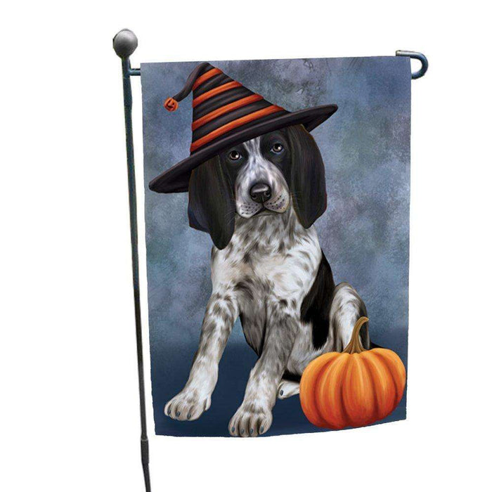 Happy Halloween Bluetick Coonhound Dog Wearing Witch Hat with Pumpkin Garden Flag